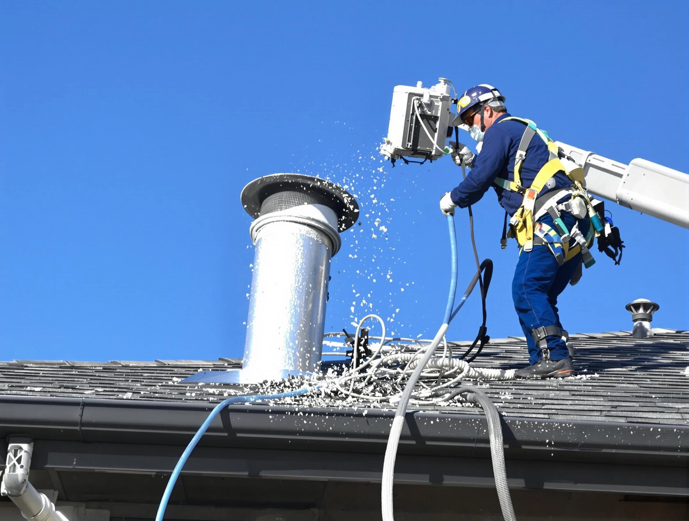 Shackle Island Dryer Vent Cleaning certified technician safely cleaning a roof-mounted dryer vent in Shackle Island