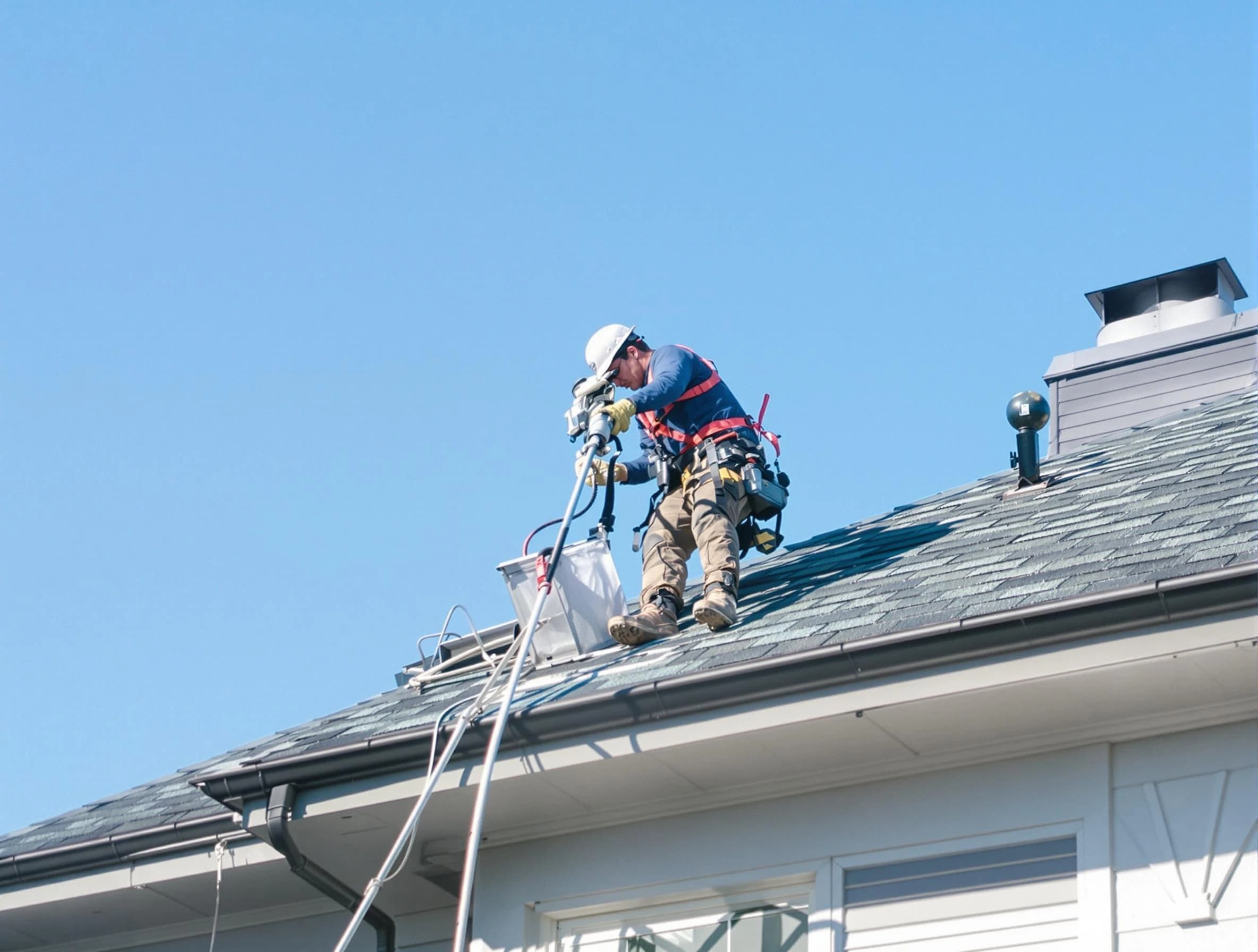 Shackle Island Dryer Vent Cleaning certified technician cleaning a roof-mounted dryer vent system in Shackle Island