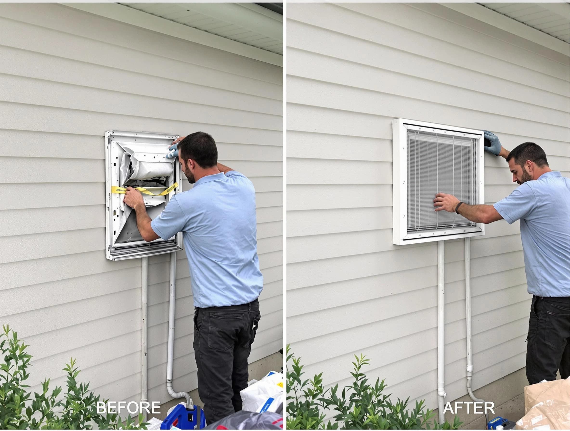 Shackle Island Dryer Vent Cleaning technician installing high-quality dryer vent cover at a residential property in Shackle Island
