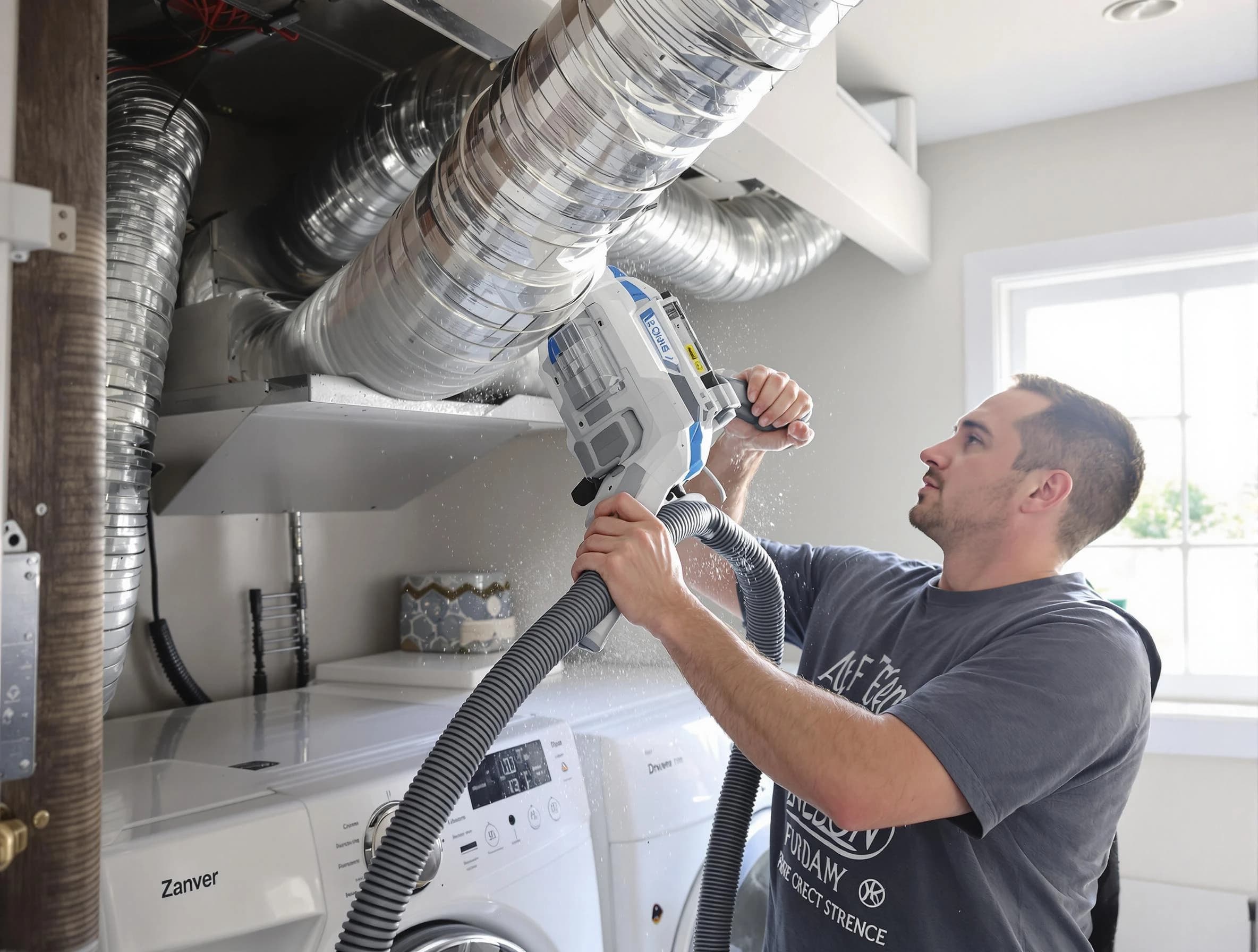 Shackle Island Dryer Vent Cleaning specialist cleaning deep within a dryer vent duct system in Shackle Island