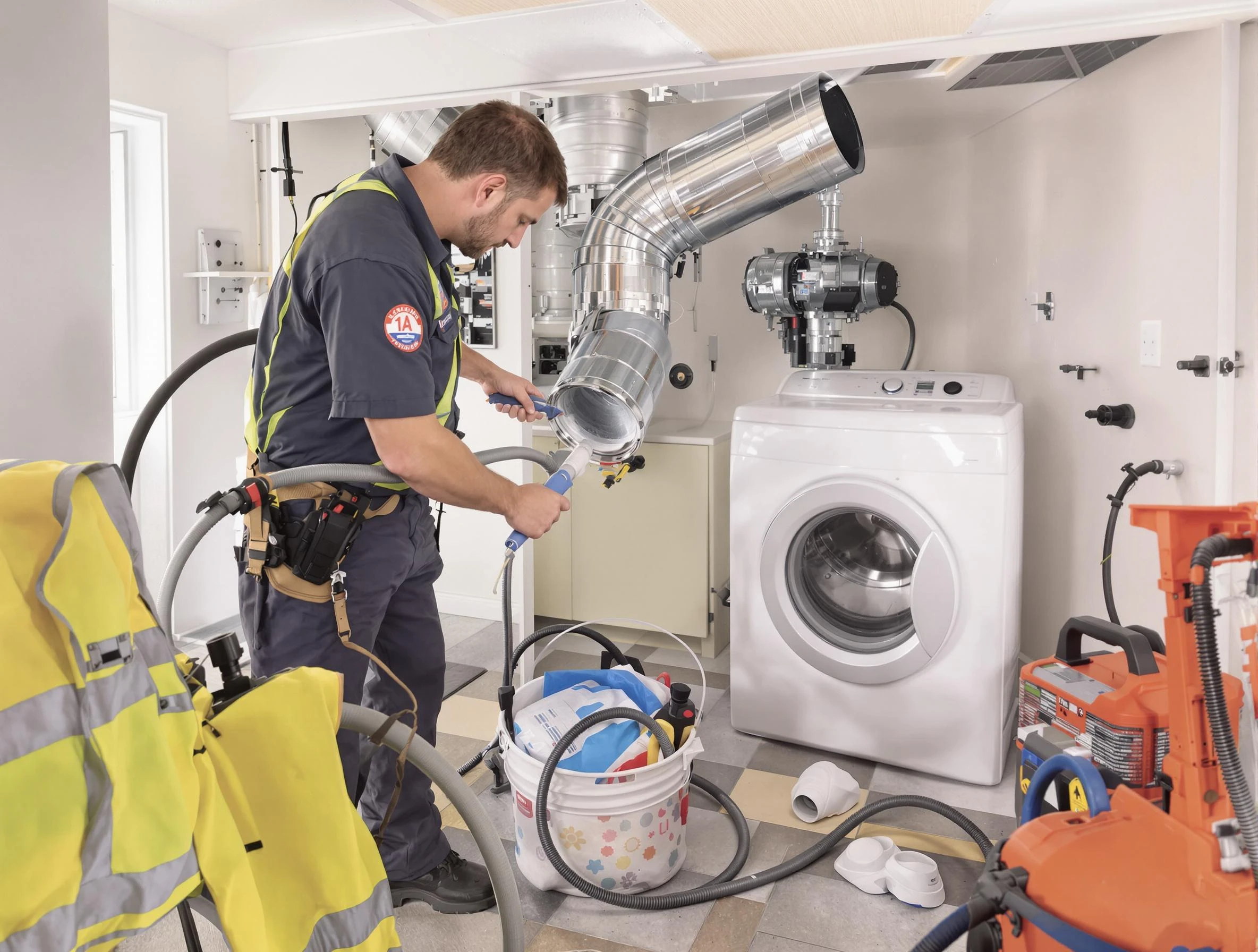 Shackle Island Dryer Vent Cleaning technician using specialized equipment to clear severe dryer vent blockage in Shackle Island