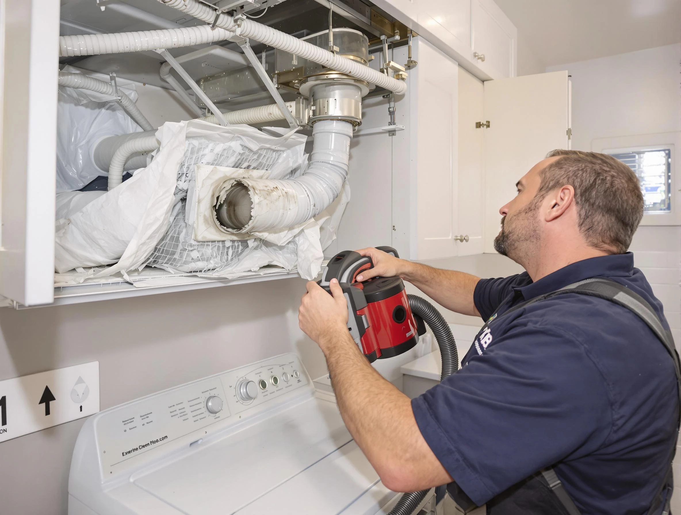 Shackle Island Dryer Vent Cleaning technician performing professional exhaust vent cleaning at a residential property in Shackle Island