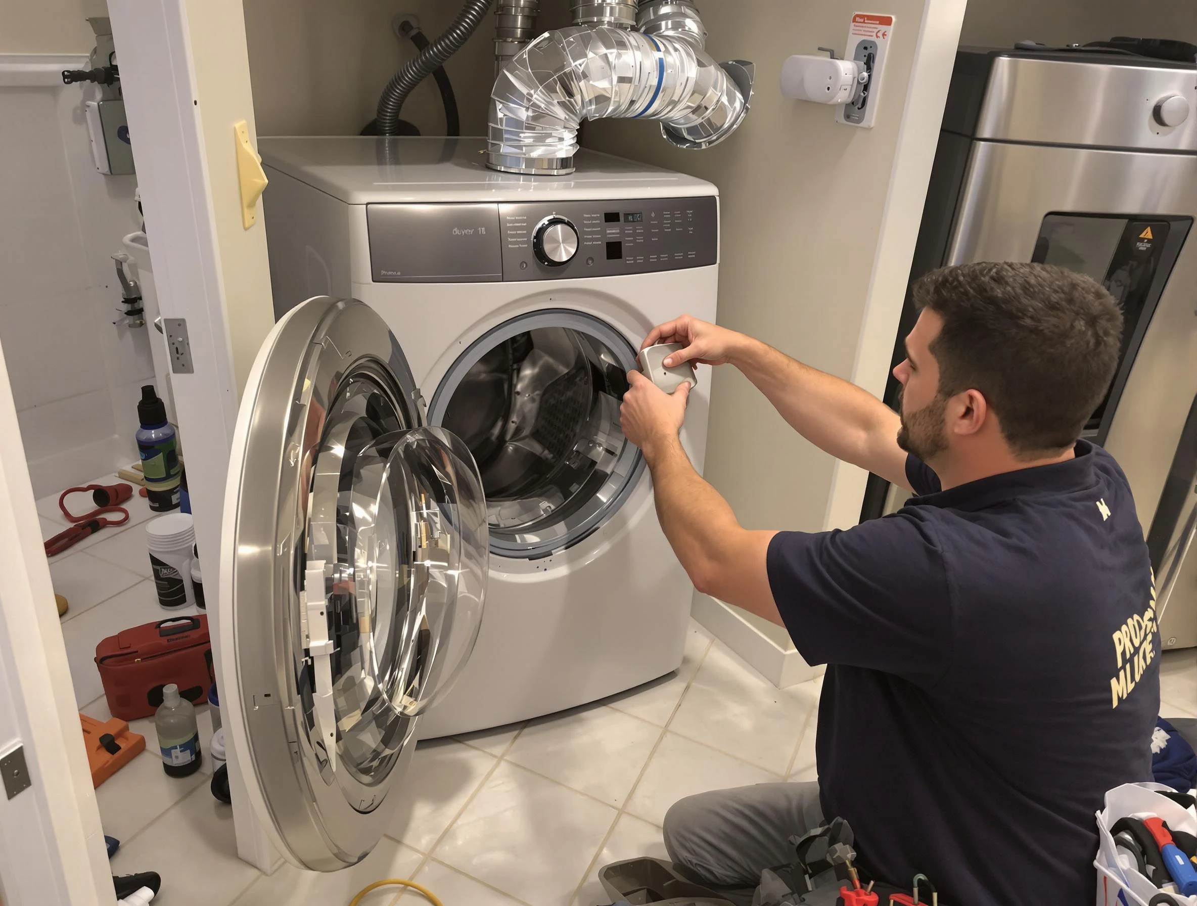 Shackle Island Dryer Vent Cleaning technician performing precise dryer vent hose installation in Shackle Island